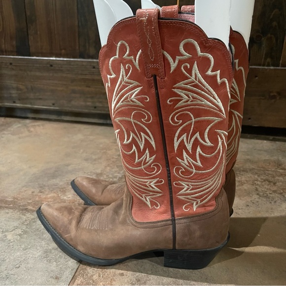 Ariat Women’s 9.5B Brown Rose Coral Leather Pointed Toe Pull On Cowgirl Boots - Picture 8 of 15